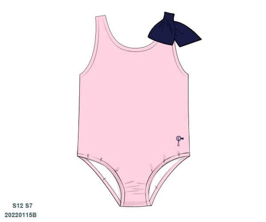 RTS: Anna O’ Lane- 1pc Rash Guard Swim in Pink with Navy Hattie Bow