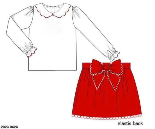 RTS: Kira’s Red Christmas- Girls Woven Skirt Set (No Monogram)