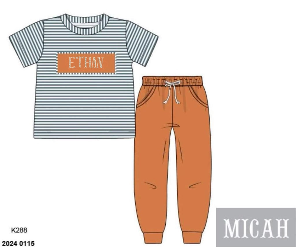 RTS: Fall Name Smocks- Boys Woven Jogger Set “ETHAN”