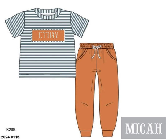 RTS: Fall Name Smocks- Boys Woven Jogger Set “ETHAN”