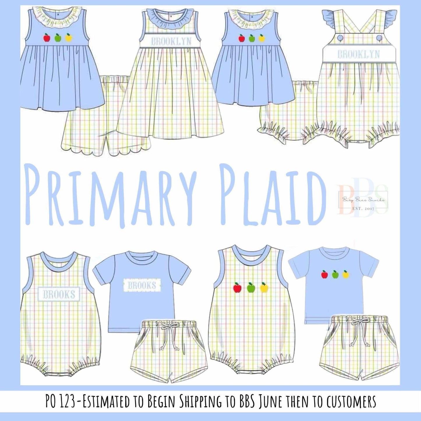 Pre Order 123: Primary Plaid- Girls Knit Name Smock Bubble