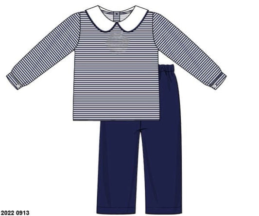 RTS: Kendall's Collection- Boys Navy Stripe Knit Pant Set