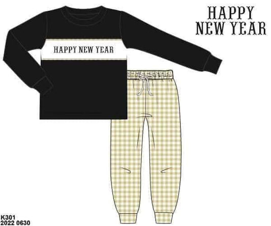 RTS: Happy New Year!- Boys Smocked Knit Jogger Set