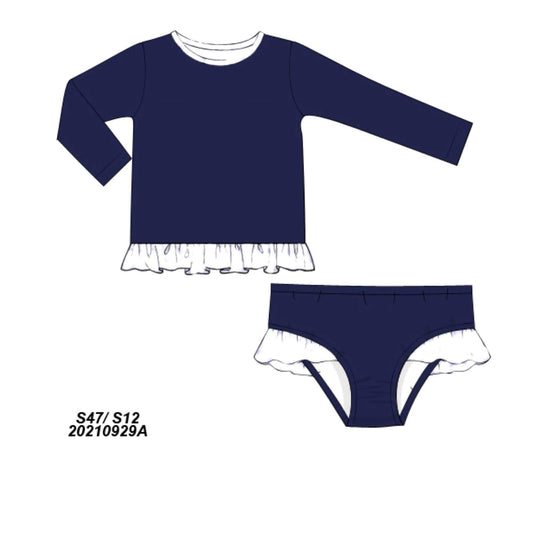 RTS: Navy Swim- Girls 2pc Rash Guard (No Monogram)