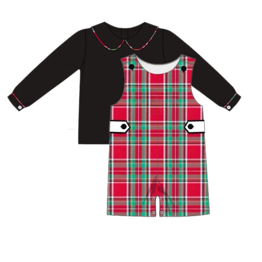 RTS: Holiday Party Plaid- Boys 2pc Woven Shortall