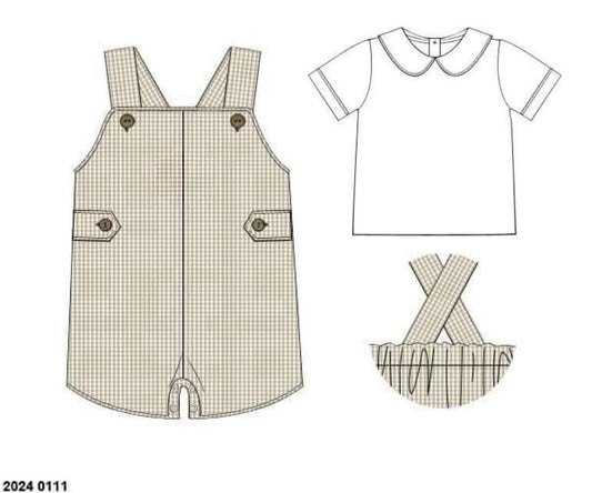 RTS: Mom & Mini Basics- Boys Tan Woven Shortall (No Monogram)