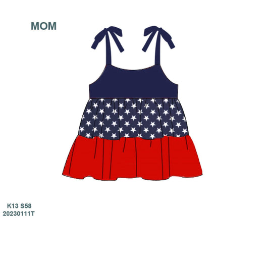 RTS: Navy Stars- Girls/Mom Woven Tie Strap Dress