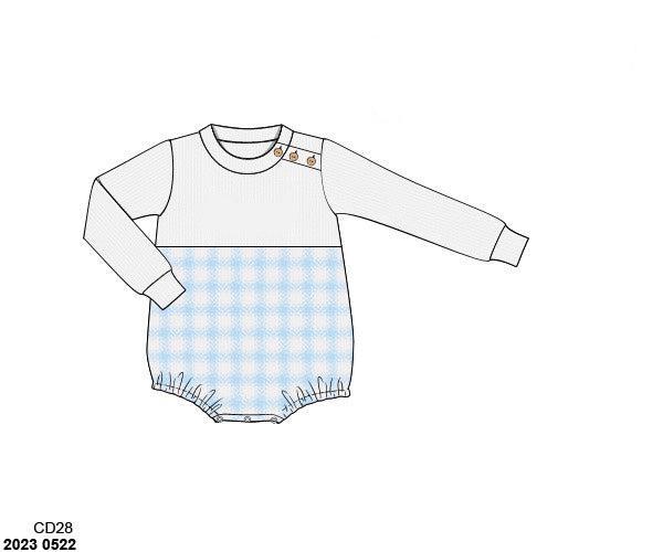 RTS: Blue & Pink Check Cardigan- Boys French Knot Bubble (No Monogram)