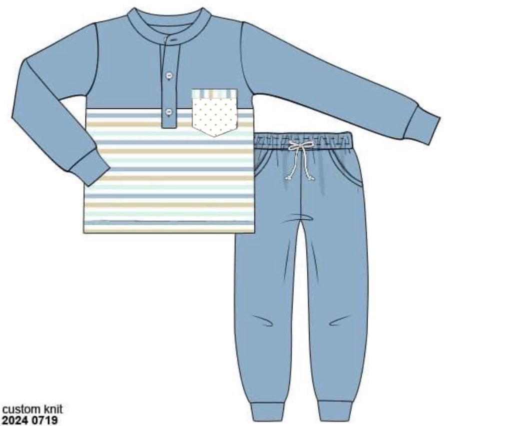 RTS: Seagrove Stripes- Boys Pocket Knit Jogger Set (Without Monogram)