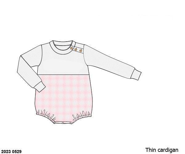 RTS: Blue & Pink Check Cardigan- Girls French Knot Bubble (No Monogram)