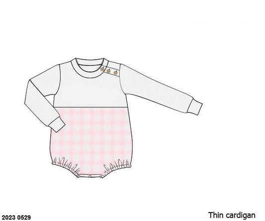 RTS: Blue & Pink Check Cardigan- Girls French Knot Bubble (No Monogram)