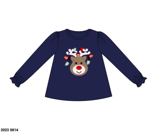 RTS: 25 Days of Christmas- Girls Reindeer & Lights Knit Shirt