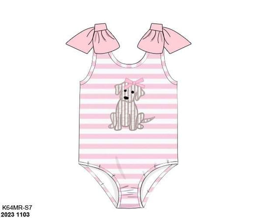 Pre Order 122: BBS Puppy- Girls 1pc Bow Rash Guard Swim