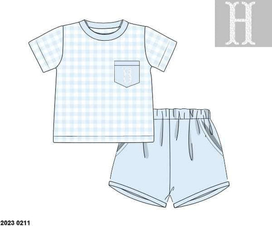 Pre Order 119: French Knot Blues- Boys Knit Shortie Set