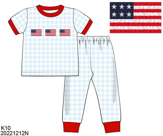 RTS: American Dreams Lounge- Boys French Knot Flag 2pc Set