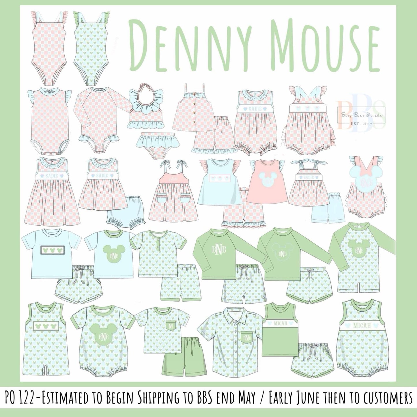 Pre Order 122: Denny Mouse- Boys Rash Guard Swim Shorties