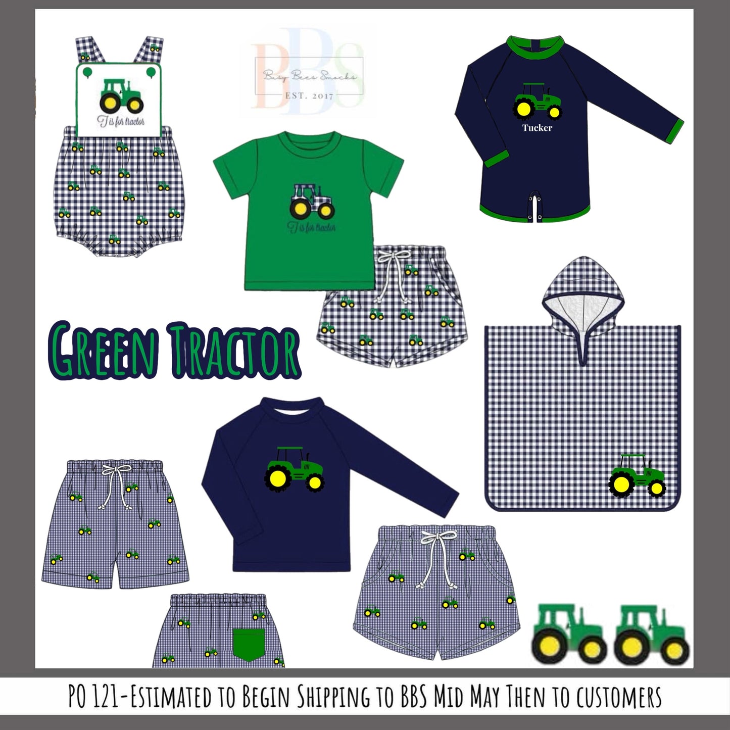 Pre Order 122: Green Tractor- Boys Knit Shortie Set