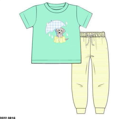 RTS: Rainy Day Puppy- Boys Knit Jogger Set