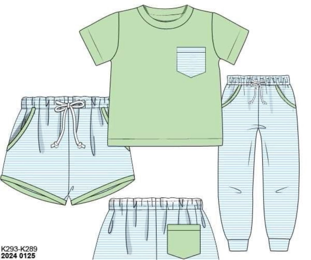 RTS: Newman Collection- Boys Green & Blue Stripes Knit 3pc Set