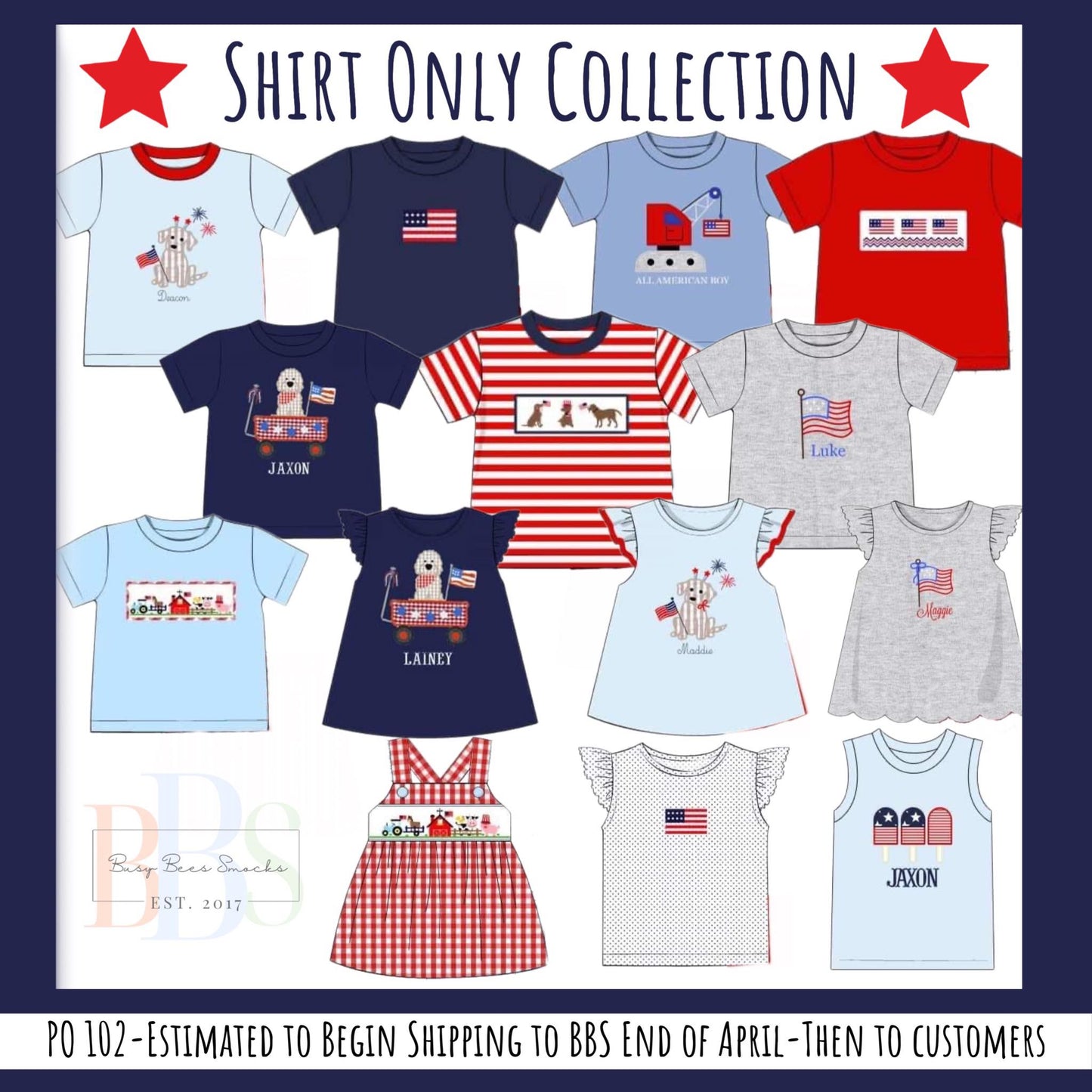 RTS: Patriotic Shirt Only- Boys Puppy & Wagon Shirt (No Monogram)