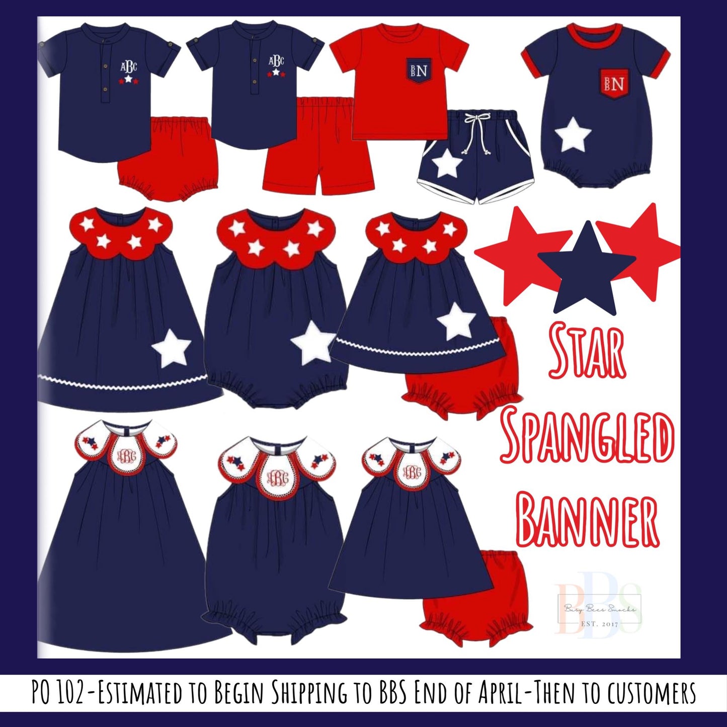 RTS: Star Spangled Banner- Boys Applique Knit Shortie Set (No Monogram)