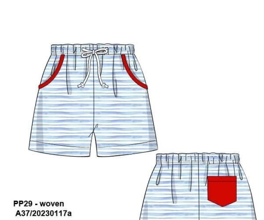 RTS: Stars & Stripes Swim- Boys/Dads Blue Woven Traditional Shorts