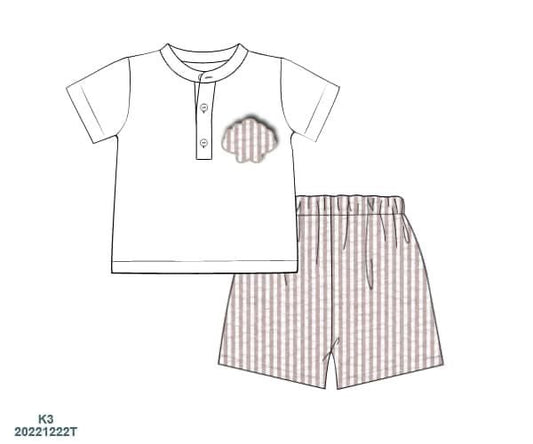 Pre Order 119: Seersucker Seashells- Boys Angled Short Set