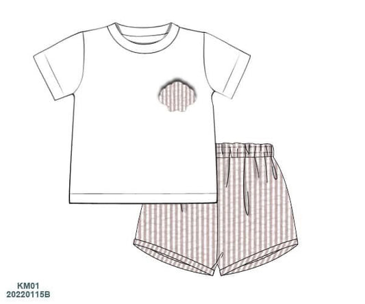 Pre Order 119: Seersucker Seashells- Boys Shortie Set