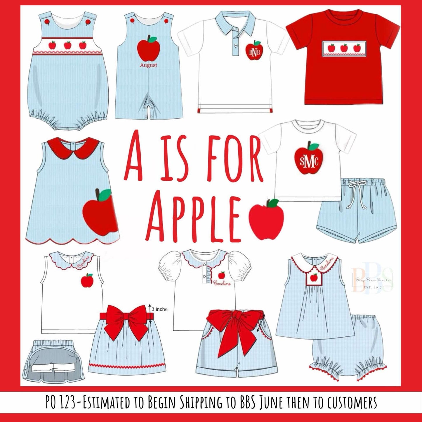 Pre Order 123: A is for Apple- Boys Seersucker Shortall