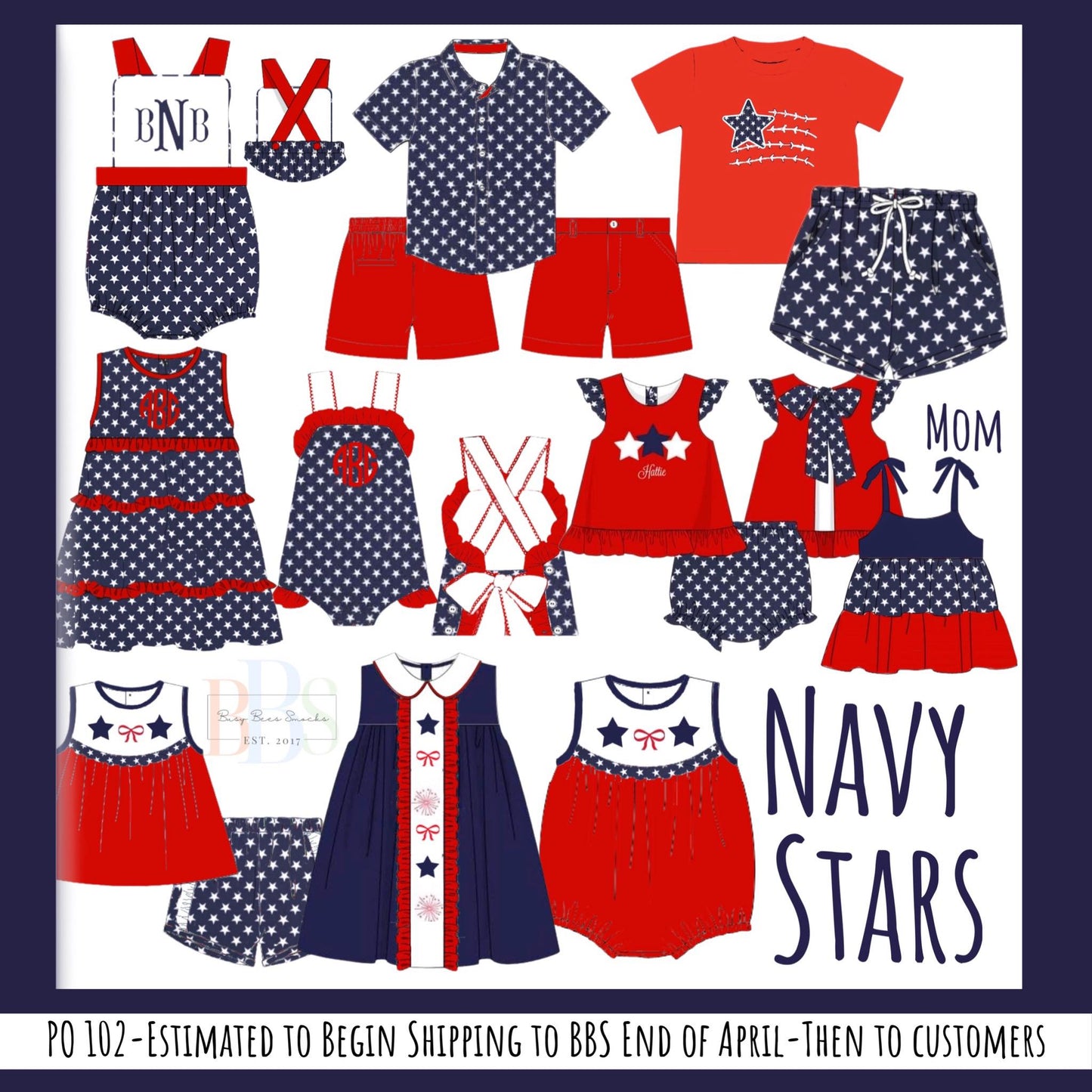 RTS: Navy Stars- Girls Woven Diaper Set (No Monogram)