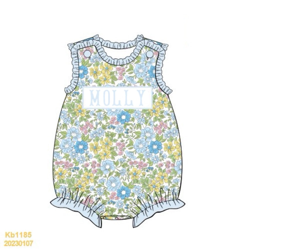 RTS: Spring Floral- Name Smock- Girls Woven Bubble "Molly"