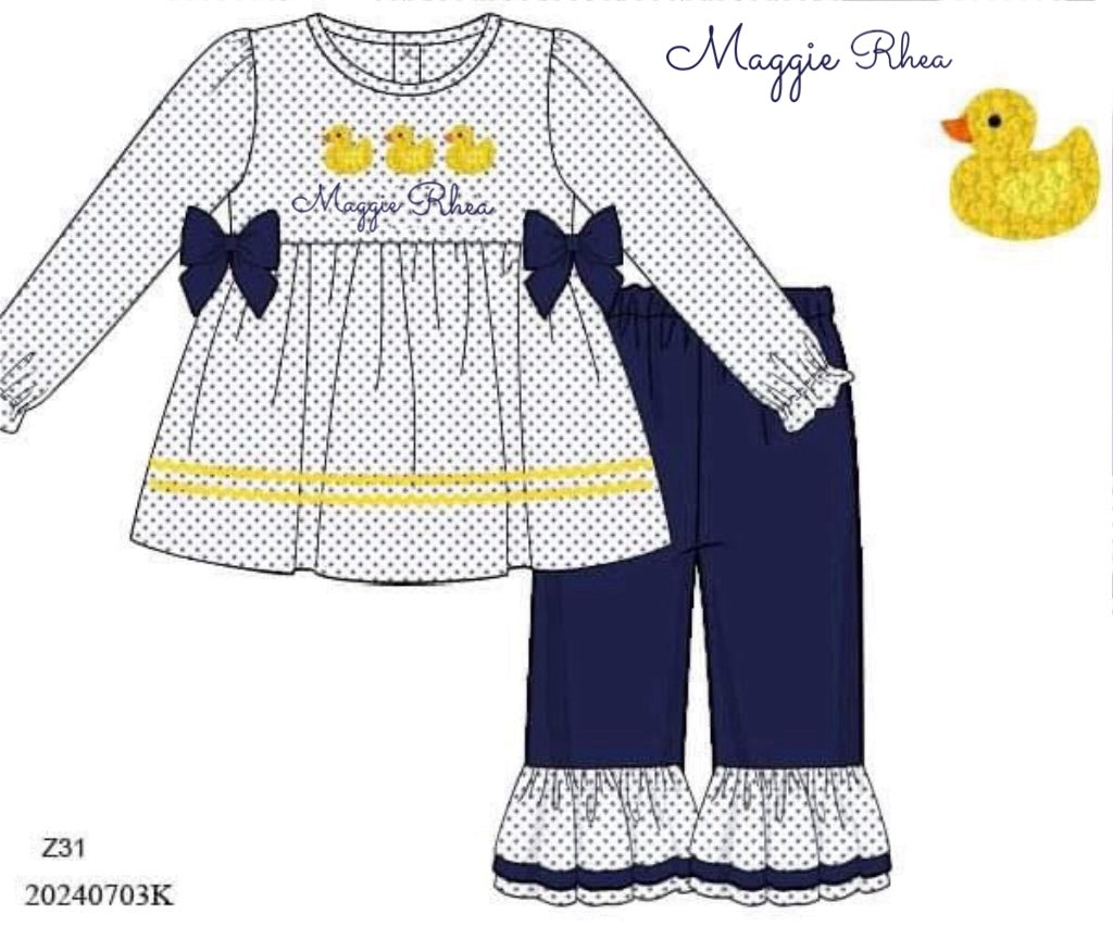 RTS: Deacon’s Duckies- Girls Knit Pant Set “Maggie Rhea”