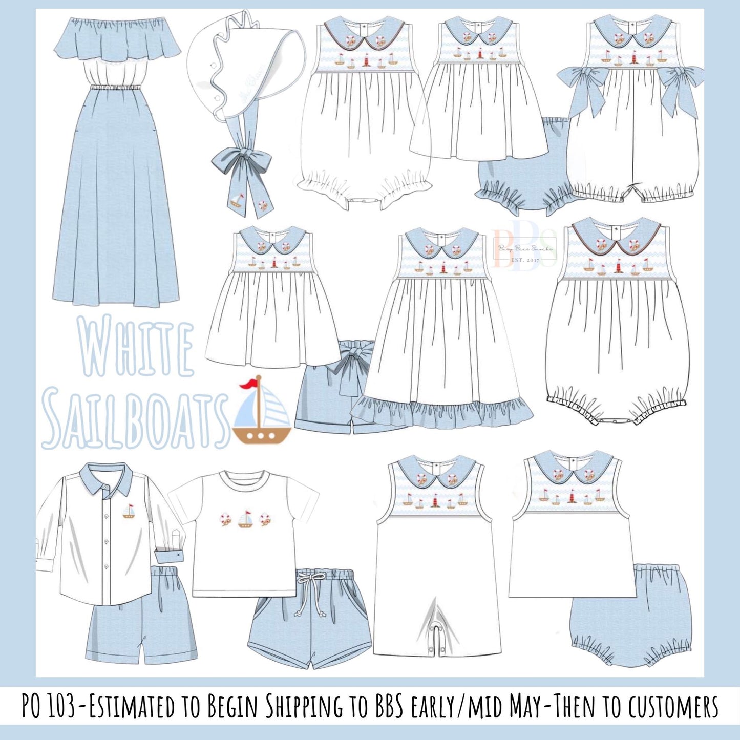 RTS: White Sailboats- Mom Linen Strapless Dress