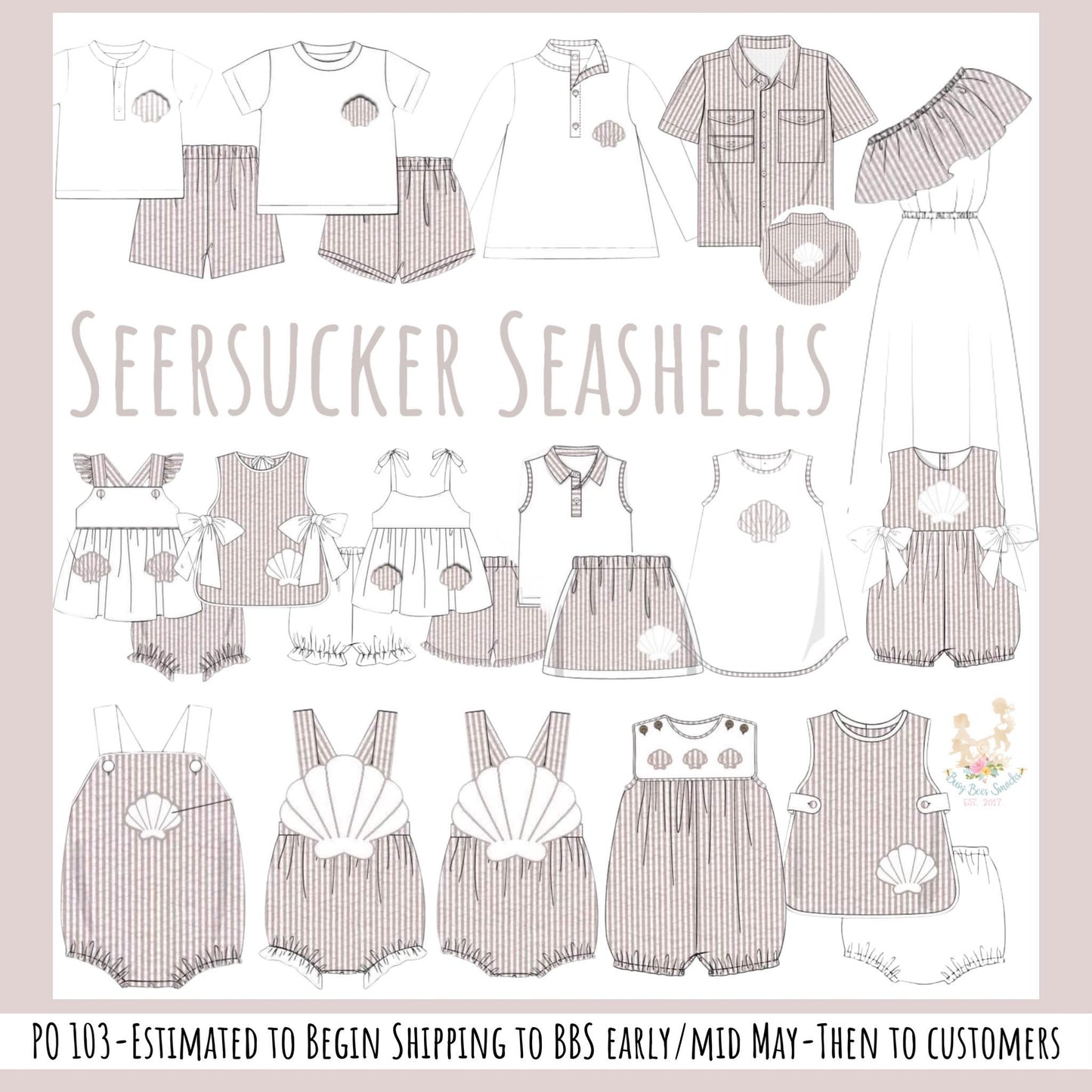 RTS: Seersucker Seashells- Girls Seersucker Diaper Set