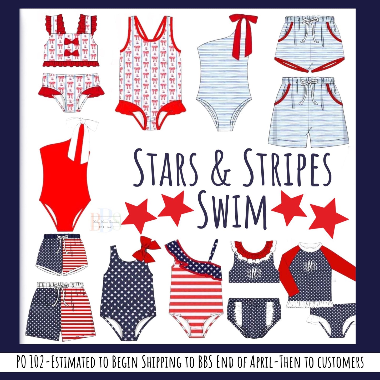 RTS: Stars & Stripes Swim- Boys/Dads Star Woven Angled Shorts (No Monogram)