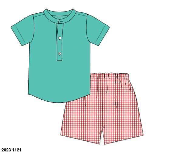 RTS: Aloha Floral- Boys Woven Angled Short Set (No Monogram)