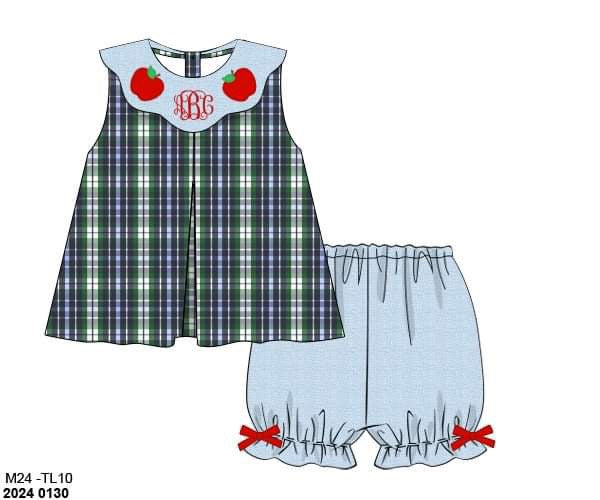 Pre Order 123: Properly Plaid- Girls Linen Bubble Short Set