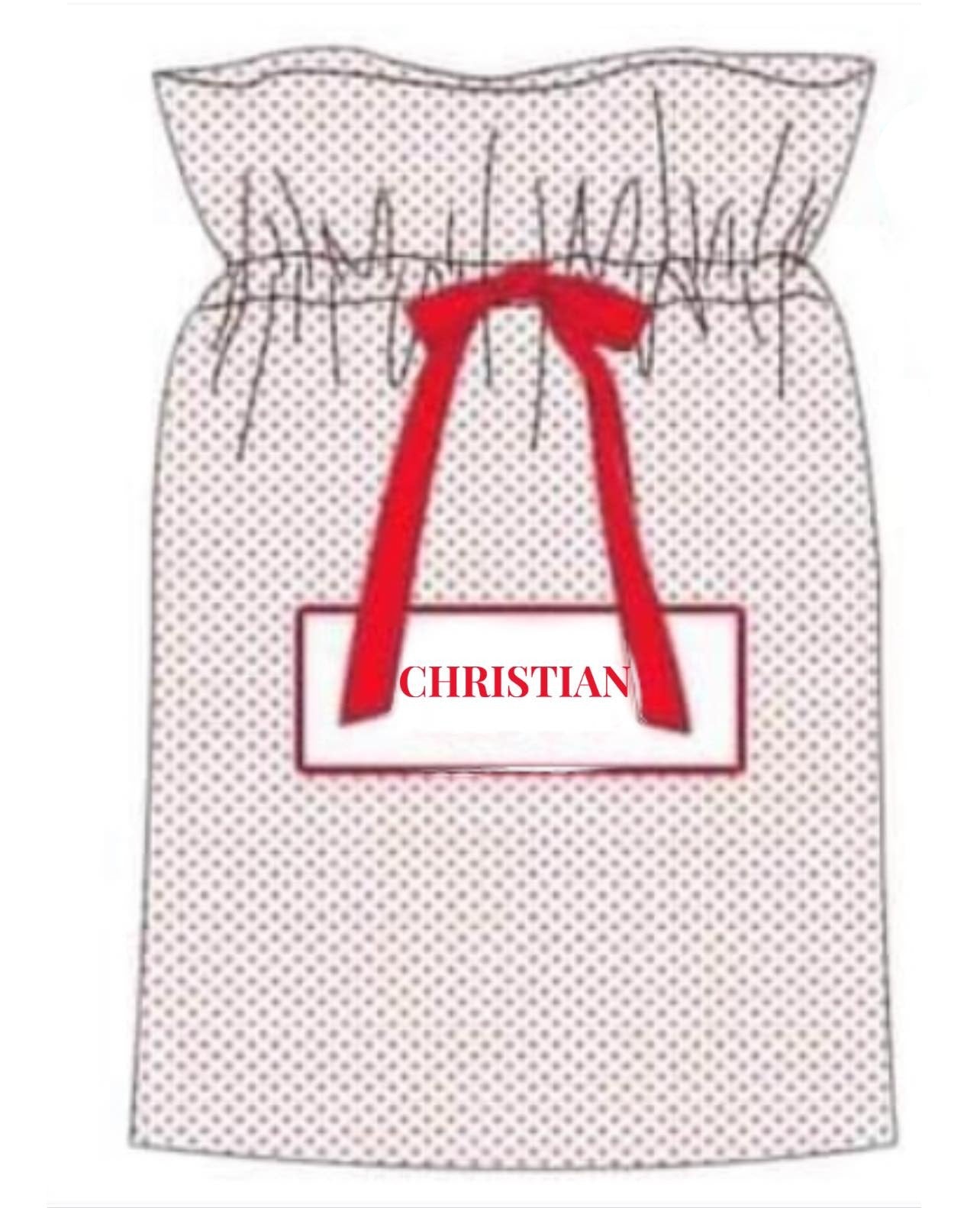 RTS: Smocked Red Bitty Dot- Santa Sack "CHRISTIAN"