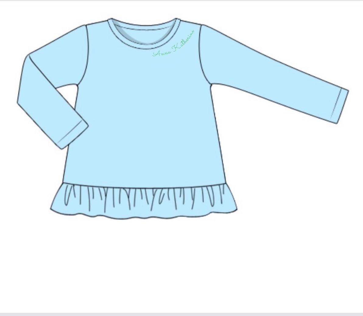 RTS: Hopscotch- Girls Honey Light Blue Shirt -"Anna Katherine"