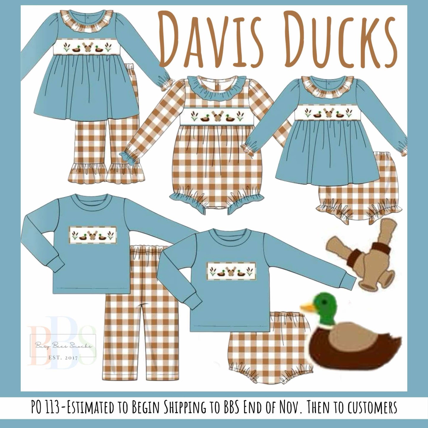 RTS: Davis Ducks- Girls Woven Pant Set