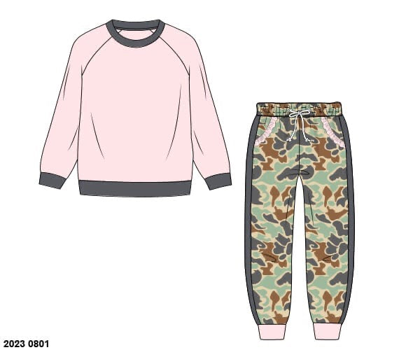 RTS: Knit Jogger Sets- Girls Pink Camo