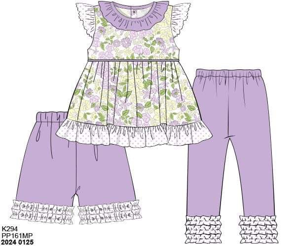 RTS: Newman Collection- Girls Purple Floral Knit 3pc Set