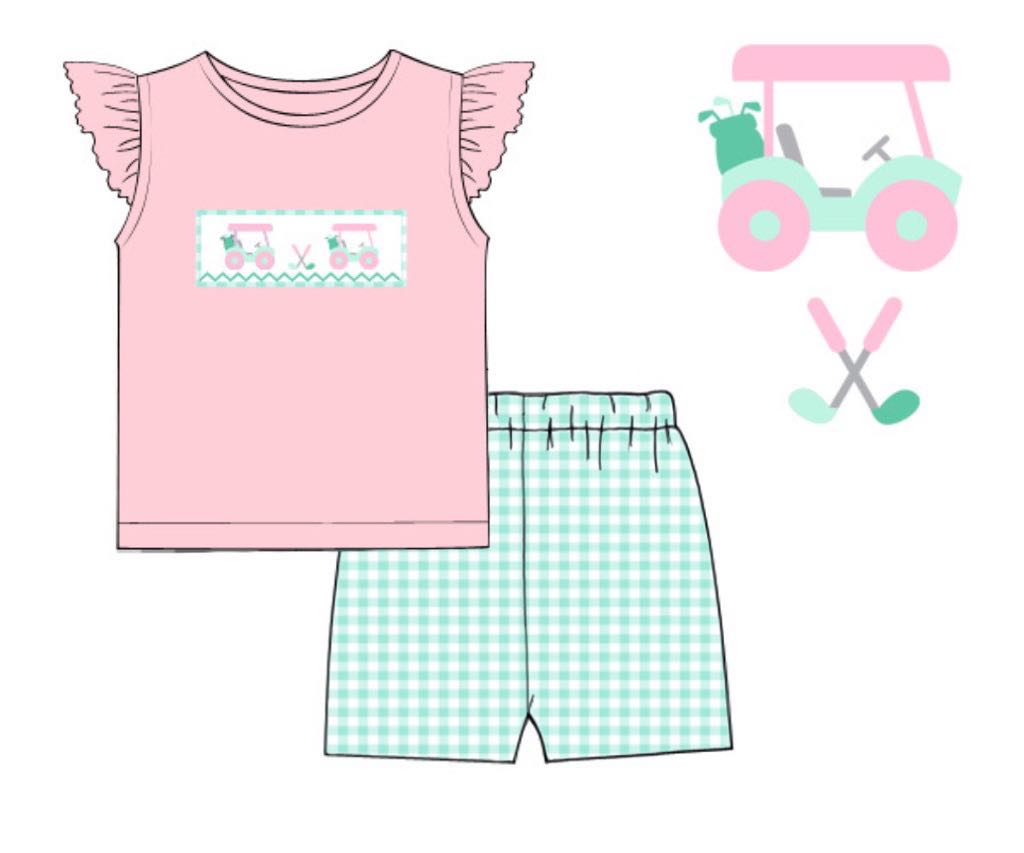 RTS: Tee Time- Girls Knit Biker Short Set