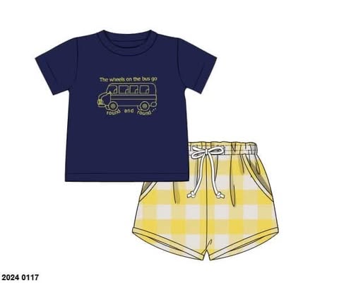 Pre Order 123: Wheels on the Bus- Boys Woven Shortie Set