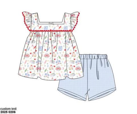 Pre Order 123: Meet the Teacher- Girls Woven Shortie Set