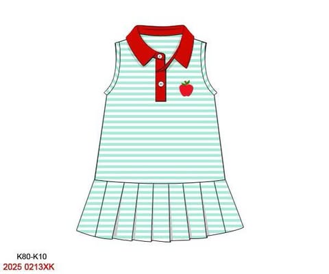 Pre Order 123: First Day Fresh: Girls Mint Stripe Tennis Dress