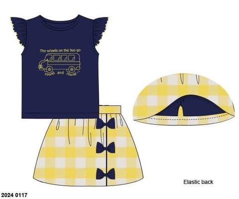 Pre Order 123: Wheels on the Bus- Girls Woven Skort Set