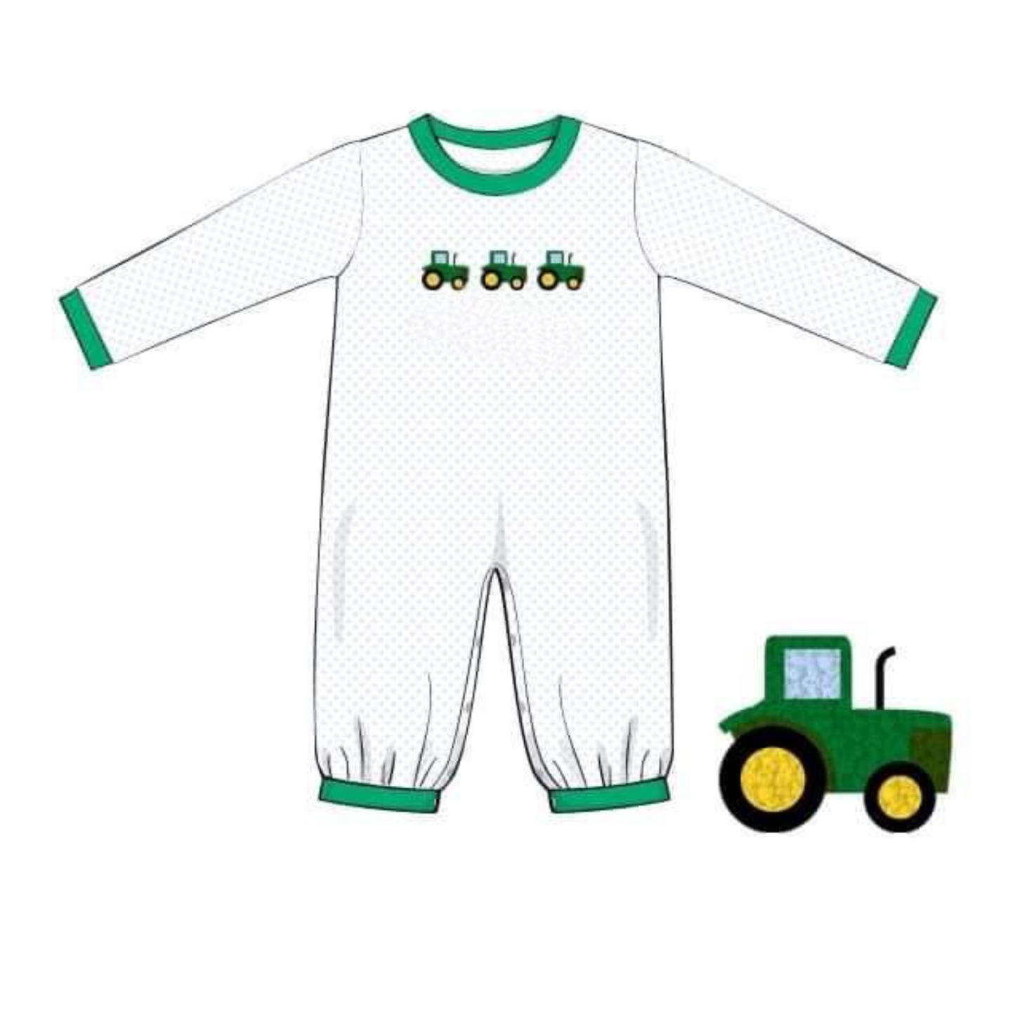 RTS: French Knot Tractors- Boys Knit Romper (No Monogram)