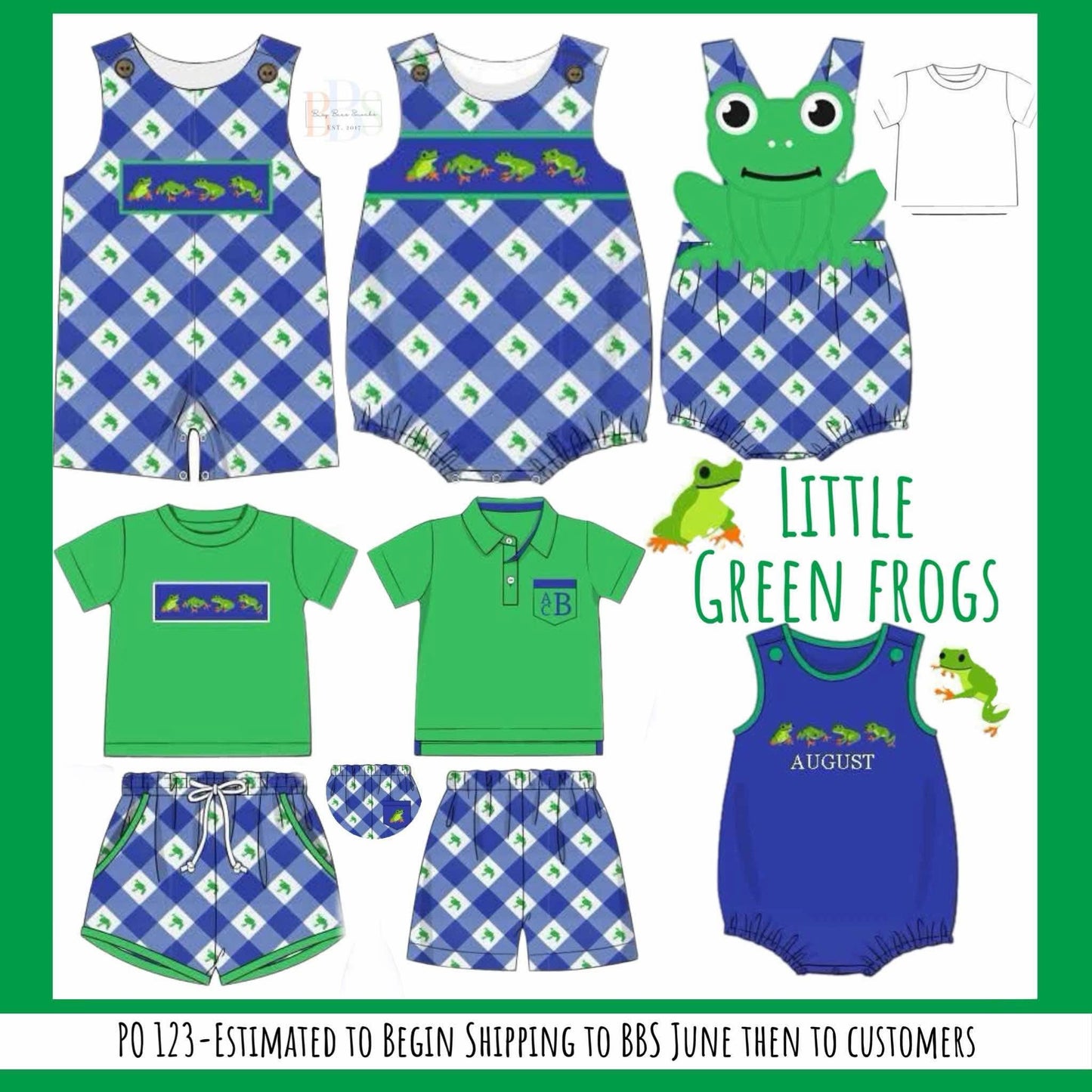 Pre Order 123: Little Green Frogs- Boys Knit Smocked Bubble