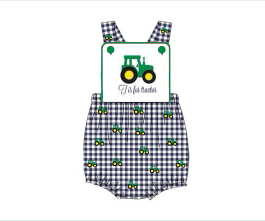 Pre Order 122: Green Tractor- Boys Knit Sunsuit